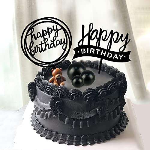 25 Pcs Black Ball Cake Topper Set, Acrylic Happy Birthday Cake Toppers Black Numbers 0-9 Crown Cake Topper Ball Shaped Cake Insert Toppers Birthday Cake Decorations For Men (Black) #TOP4