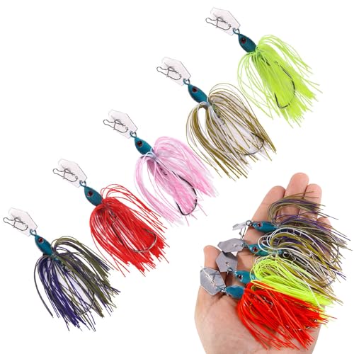 Juego de señuelos Artificiales, 5 Piece chatterbait Artificial Bait, Juego de señuelos de Pesca, Juego de señuelos giratorios, Fishing Bladed Jigs para Agua Dulce y Salada, Perca