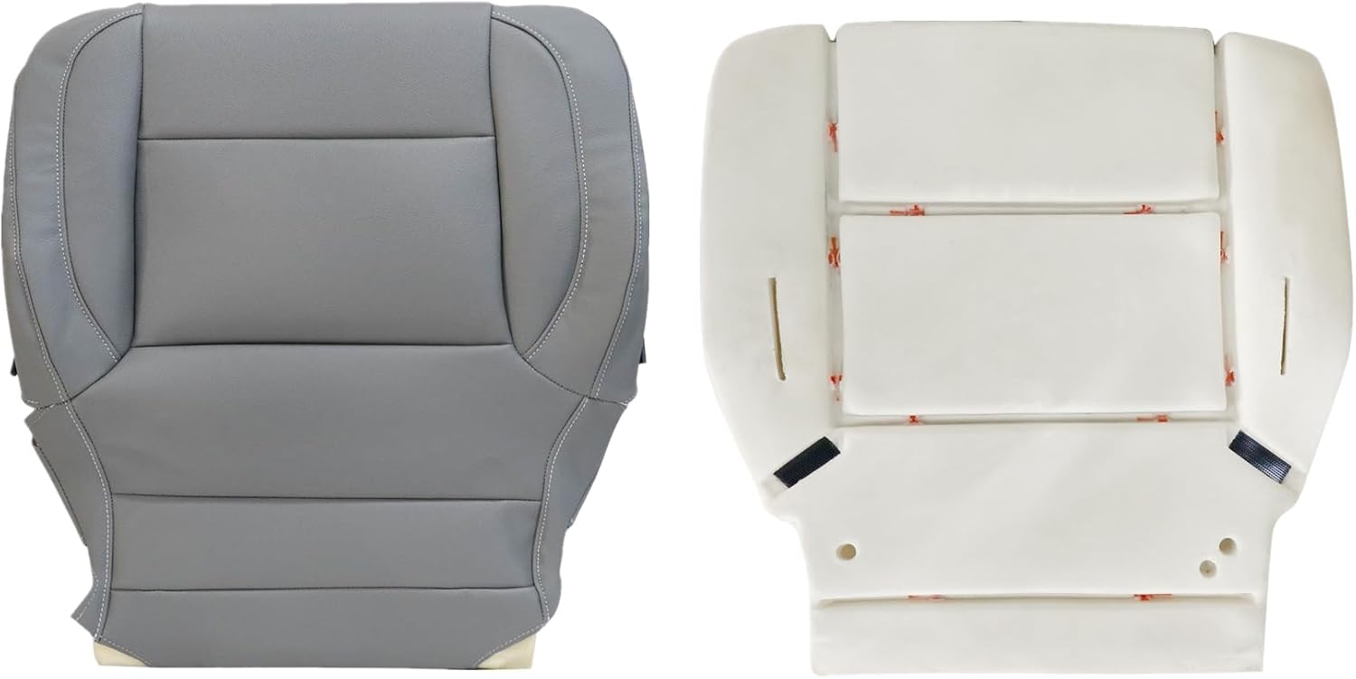 NLQR Driver or Passenger Bottom Replacement Seat Cover & Foam Cushion Non Perforated Leather Compatible with Chevy Silverado Tahoe Suburban Sierra 2014 2015 2016 2017 2018 2019 Black #H2U H1Y