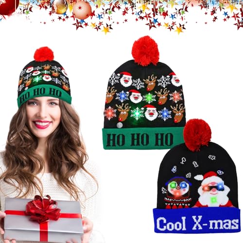 JOKILY 2 Stück LED Weihnachten Hut, Weihnachtsmütze, LED...