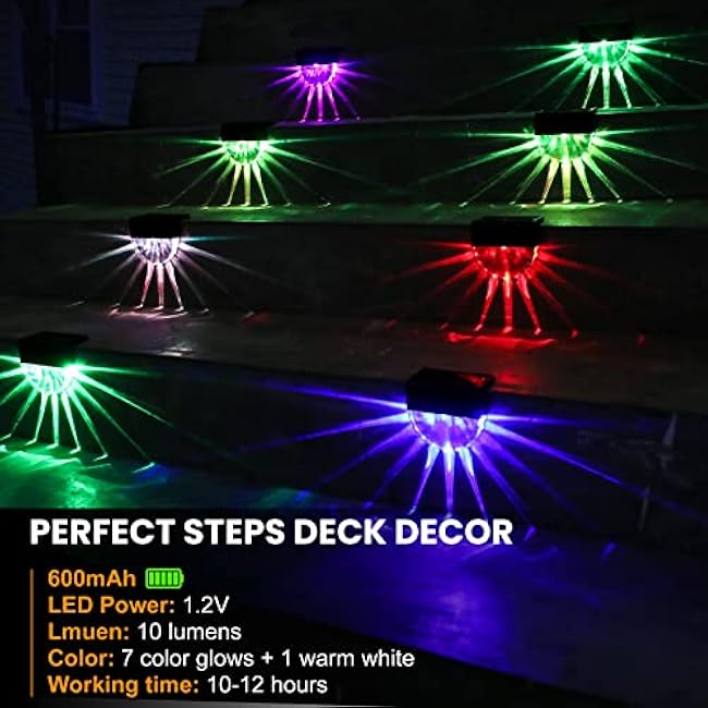 Solar Deck Lights 8 Pack Warm White LED Color