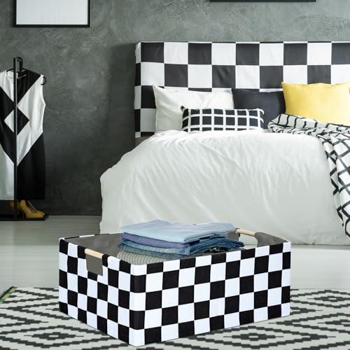 Image of Checkered Storage Basket Room Decor Gifts Basket Foldable Nursey Box Kids Hamper Storage Cube for Women Closet Organizer Boys Car Toys Bins with Handles