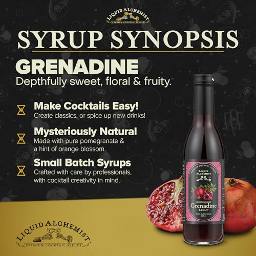 Image of Liquid Alchemist Grenadine Syrup for Cocktails | Real Ingredients Make our Pomegranate Syrup for Drinks the Perfect Shirley Temple Mix | Small Batch, Non-GMO & Vegan | 12.7 oz Drink Mixer, Pack of 1