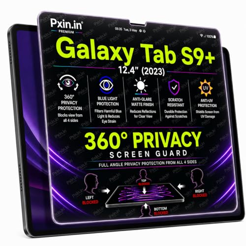 Image of Pxin 360 Pro Privacy Screen guard compatible with Samsung Galaxy Tab S9 Plus | Anti Glare | Anti UV | Anti Blue | Anti Reflection | Privacy Filter | Unbreakable Build