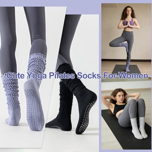 Image of BISOUSOX Pilates Grip Socks for Women, Slouch Scrunch Non Slip Yoga Socks, Ankle Crew Socks for Home, Workout, Hospital