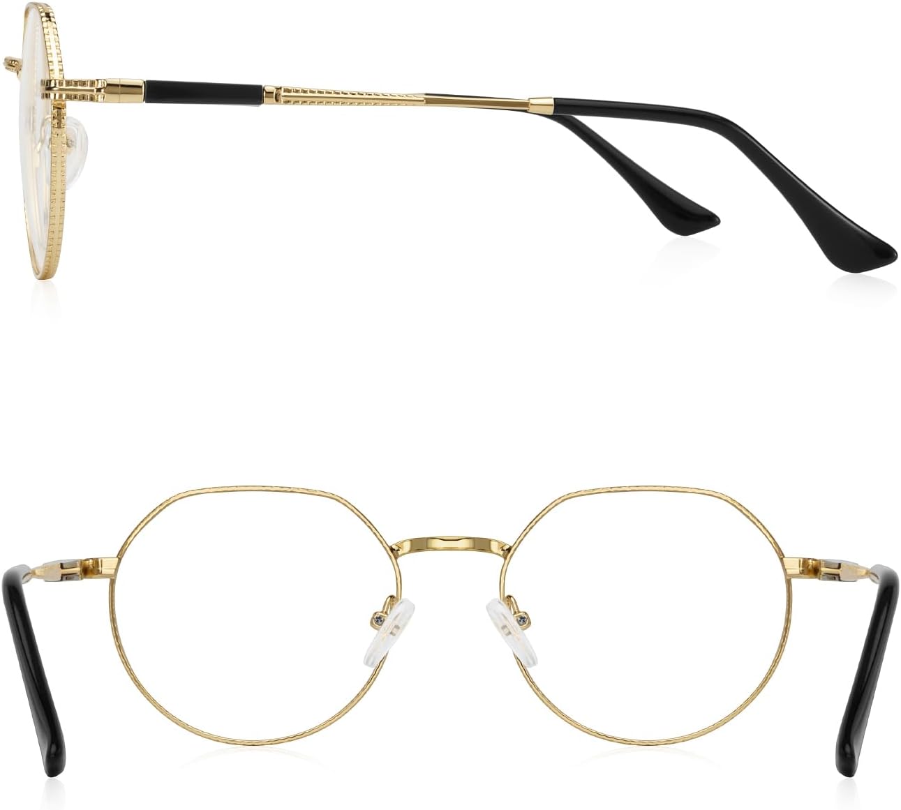 Classic Round Polygon Reading Glasses for Men Women Light Blocking Computer Readers Spring Hinge Metal Frame - Image 3