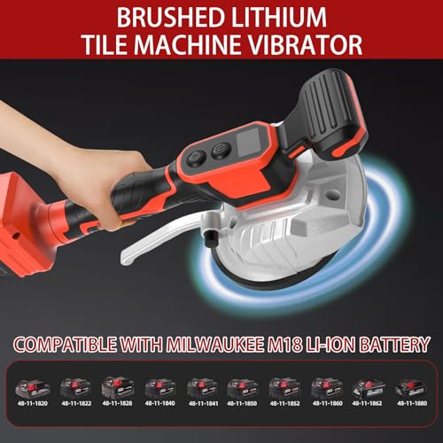 Fliesenrüttler für Milwaukee 18V Akku, Fliesenleger-Vibrationsgerät mit 5\ Saugnapf, 8 Gänge, 60kg Kapazität, Fliesenvibrator für Fliesen & Wandfliesen 32 * 32 Zoll und darunter (Rot)