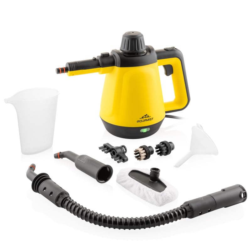ETA Dampfreiniger AQUAMIST I 1200 W I 9-teiliges Zubehörset I Chemiefrei reinigen & desinfizieren I Dampfdruck 3 bar I 250 ml Tank I 5 m Kabel I für Küche, Bad, Fenster, Auto