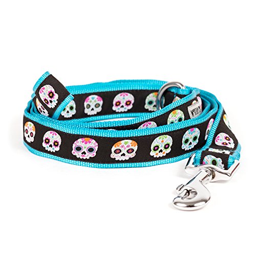 The Worthy Dog Skeleton Sugar Skulls and Flowers Day of The Dead Colorful Designer Pet Dog Strong and Comfortable Nylon Webbing Lead,Small- Black Color