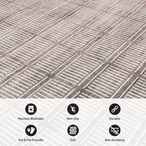 Rugshop Bohemian Stripe Lines Washable Non Slip Runner Rug 2' x 10' Brown