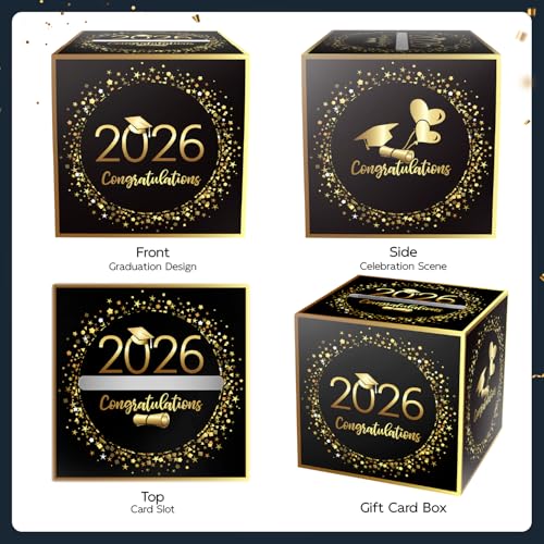Image of 2026 Graduation Card Box Holder, Foldable Grad Congrat Decoration Box for Boys Girls Men Women Graduation Party Celebration Black