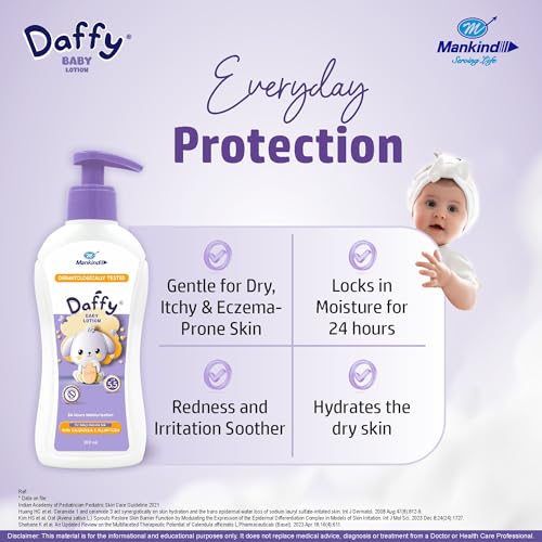 Image of Daffy Baby Moisturizing Lotion by Mankind, pH 5.5 for Sensitive Skin, 200ml (Pack of 3)