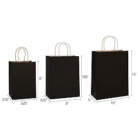 BagDream Kraft Paper Bags 5x3x8, 8x4.25x10, 10x5x13 - 25 Pcs Each Gift Bags With Handles, Craft Merchandise Sacks - 100% Recycled Paper Black