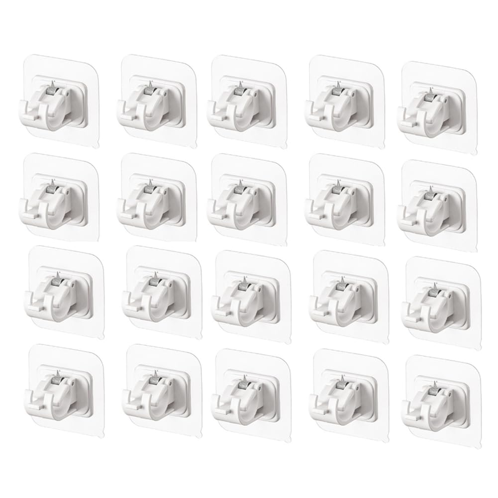PRIZOM 20Pcs Self Adhesive Curtain Bracket Holder Rod Hooks Adjustable Storage Hooks Clamp Wall Curtain Hanging Fixed Clip -B