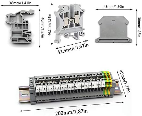 Din Rail Connectors, Her Kindness DIN Rail Terminal Blocks Kit UK-2.5B Universal Class Terminal Blocks Kit, for DIY, Suitable for Garage Renovation, DIY, Automation Projects