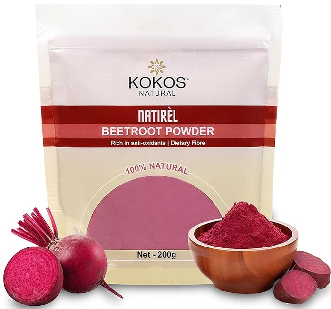 Image of Kokos Natural Beetroot Powder - 200 Gm (Pack of 3) | Natural, Rich in Antioxidants, Improves Blood Flow & Exercise Performance | Use in Soups, Curries, Dips, Smoothies, Pancakes | Natural Food Colour