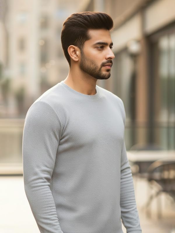 Image of CUBIQ Men's Cotton Blend Solid Slub T-Shirt