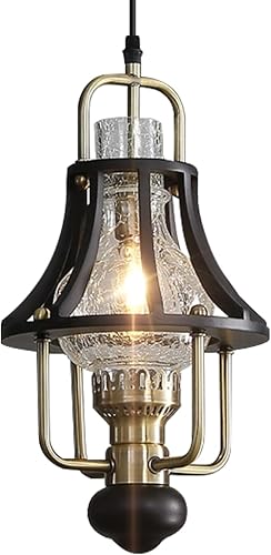 Miniatura 9 de Lámpara de araña de granja moderna, lámpara colgante rústica vintage, pantalla de cristal agrietado, base de jaula de madera y metal para sala de