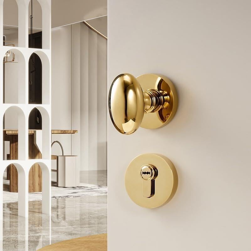 Antique Brass Silent Ball Lock Handle, for Indoor Doors(Yellow bronze bathroom lock)