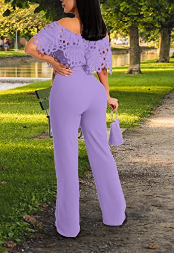 Image of Off Shoulder Jumpsuit for Women High Waist Wide Leg Long Pants Jumpsuits