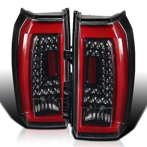 Spec-D Tuning Jet Black Housing Red LED Bar Tail Lights Compatible with 2015-2020 GMC Yukon Denali SLE SLT, 2015-2020 GMC Yukon XL Denali SLE SLT, Left + Right Pair Assembly