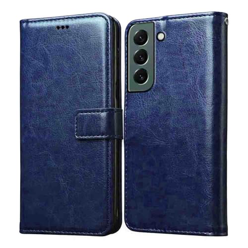 Image of Flip Cover Back Case for Samsung Galaxy S22 5G | Premium Leather Finish | Inbuilt Pockets & Stand | Flip Cover Back Case for Samsung Galaxy S22 5G (Blue)