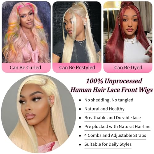 KAITHLYPO 32 Inch 613 Lace Front Wig Human Hair 200 Density straight Blonde Wig Human Hair 613 13X6 Lace Front Wigs Human Hair Pre Plucked 613 HD Lace Frontal Glueless Wigs For Women by KAITHLYPO - Image 3