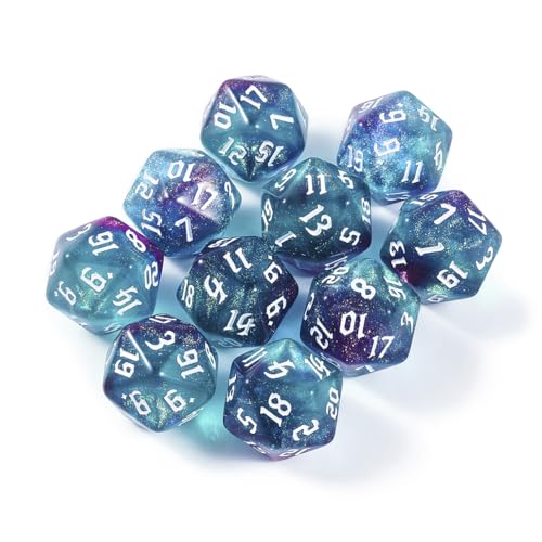 Yourandoll 10 STÜCKE Polyedrische Würfel Doppel-Farben 20mm D20 Würfel Dice Spielwürfel for DND RPG Tischspiele (Grün Lila)