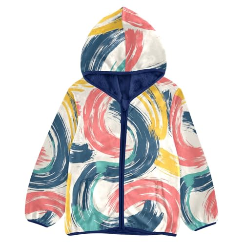 Colorful Bold Curved Lines Girls Fleece Jacket Girls Fall Jacket Girls Zip Up Hoodie Girls Sherpa Jacket 2-10T
