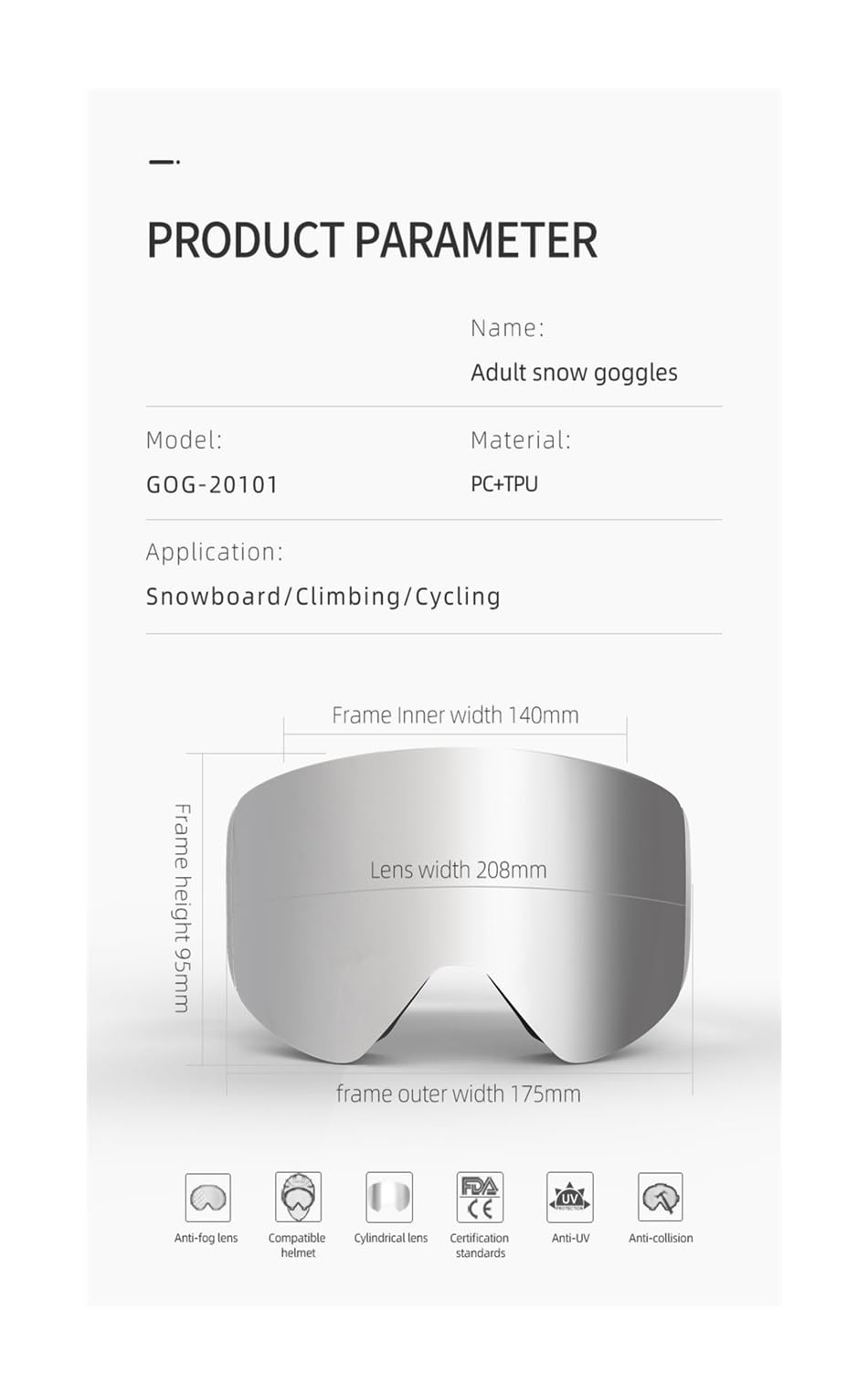 VCLUST Gogle motocyklowe magnetyczne szybkie zmiany podwójne warstwy przeciwmgielne gogle snowboardowe profesjonalne zimowe gogle narciarskie mężczyźni kobiety sprzęt narciarski (kolor: H)