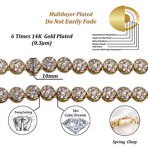 TOPGRILLZ Tennis Necklace for Women Silver Chain Choker Necklace 1Row 10mm 14K Gold Plated Cubic Zirconia Tennis Link Chain for Men 16/18/20/24inches2