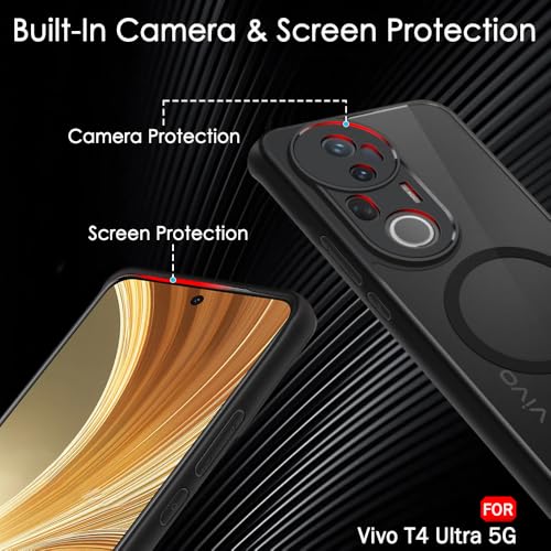 Image of TheGiftKart Hybrid Shockproof Back Cover Case for Vivo T4 Ultra 5G Compatible with MagSafe | Hard Back Cover Case for Vivo T4 Ultra 5G (PC & TPU, Translucent Smoke Matte Back, Black Sides)