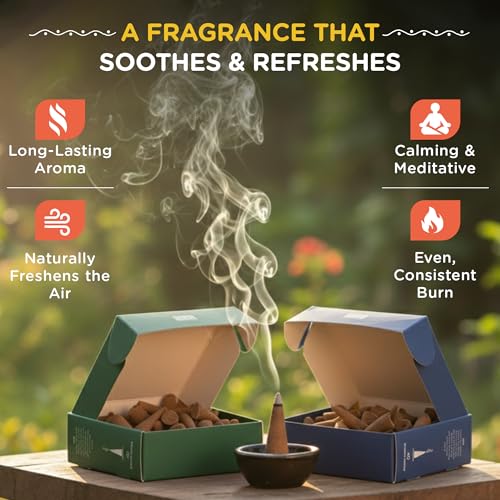 Image of Combo Pack of 2 Natural Incense Cones, Aromatherapy Pack 80 Organic Dhoop for Pooja | Eucalyptus and Khus+2 Free Ceramic Holder | Dhoopbatti |Sulphur & Charcoal Free | 100% Organic