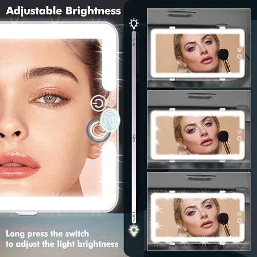 Image of Car Sun Visor Vanity Mirror with Lights, Rechargeable LED Car Visor Makeup Mirror with 3 Color Dimmable Lights - Universal Accessories for Cars, SUVs, Trucks (White)
