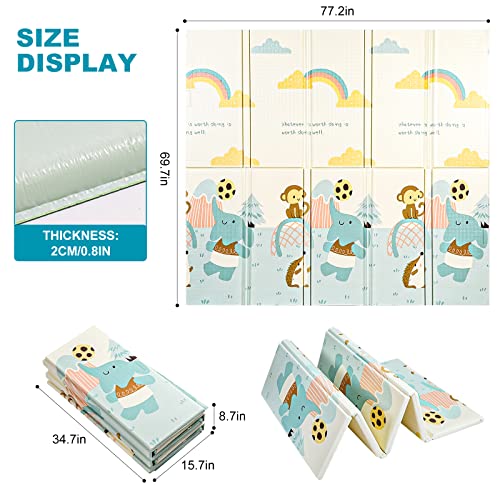 Zhuokece Baby Play Mat,Thickened 0.8 Inches Foldable Floor Mats For Kids, Extra Large Waterproof Activity Crawling Playmats,Multifunctional Mat With Travel Bag(71" X 79"） (Blue Elephant) #TOP1