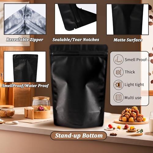 Bolsas de pie herméticas negras de 12x20cm tipo pouch con cierre zip reutilizable 4