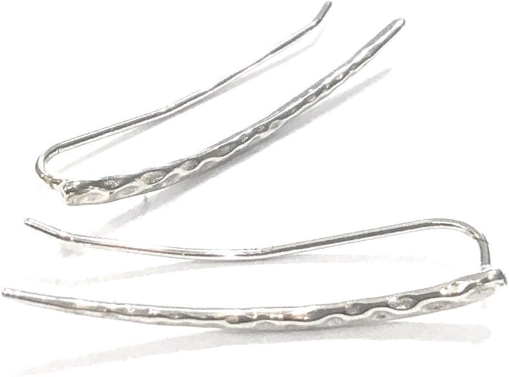 Earrings Sterling Silver Ear Climbers Long Curved Bar Studs