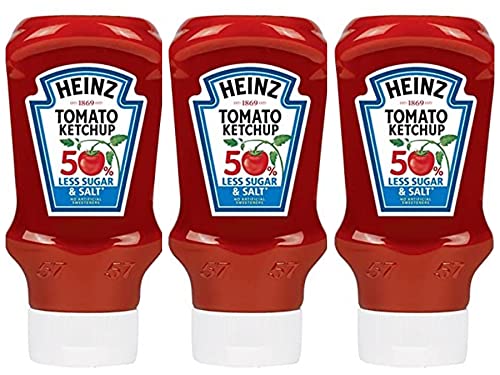 Heinz Tomato Ketchup 50% Less Sugar & Salt 3 Bottles x 400ml No Artificial Sweeteners Ideal in Sandwiches, on Chips or as a Dip