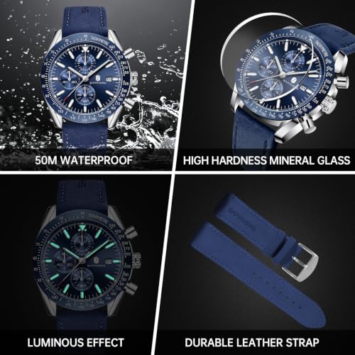 Image of BY BENYAR Watches for Men Analog Quartz Chronograph 30M Waterproof Luminous Big Face Mens Watches Business Work Sport Casual Fashion Designer Dress Men's Wrist Watches Elegant Gift for Men
