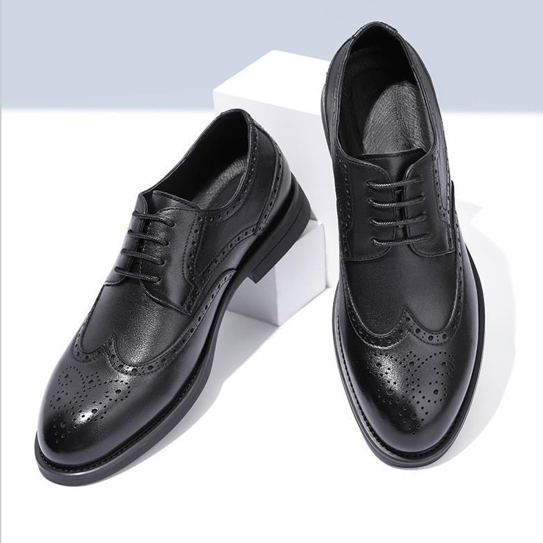 Wingtip Brogue Dress Formal Shoes for Men's Faux Leather Lace Up Uniform Wingtip Business Anti-Slip Rubber Sole Slip Resistant Block Heel Shoe3