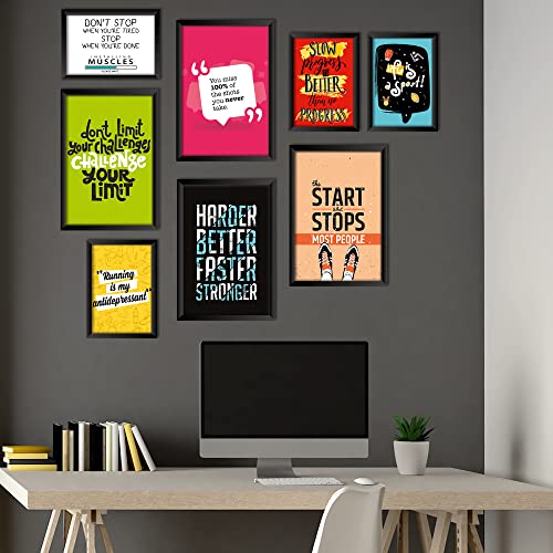 Image of PAPER PLANE DESIGN Motivational Quotes Framed Wall Paintings - Inspiring Quotes Frames For Office And Home Decor set of 8 (9 x 12.5 Inches ; 18 x 12.5 Inches). (A)