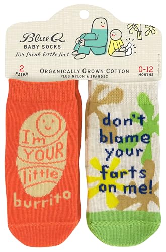 Blue Q Funny Baby Socks 2 Pairs - Gender Neutral Cute Baby Socks for 0-12 Months, Organically Grown Cotton, Newborn Essential