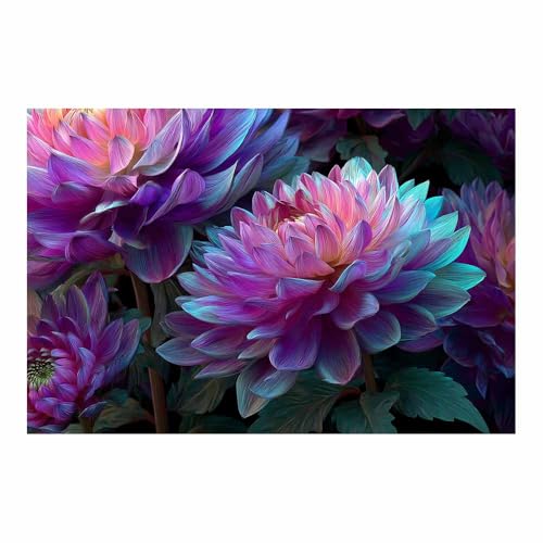 Fleurs brillantes style naturel sur grande toile bleue DunPei pour embellir une chambre lumineuse