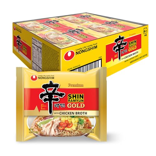 Image of Nongshim Ramen Noodles, Gourmet Instant Ramen, Premium Microwavable Noodle Soup, Shin Gold, 4.58 Ounce (Pack of 16)