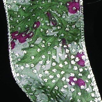 The Ribbon People Semi Sheer Silver Mistletoe Print Wired Craft Ribbon 2" x 20 Yards