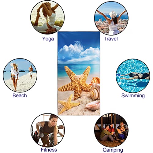 Sxchen Beach Towel Oversized 36"X72" Thin Lightweight Extra Large Absorbent Quick Dry Sand Free Plush Cool Hawaiian Print Summer Starfish Conch Seashell Coast Sea View #TOP4