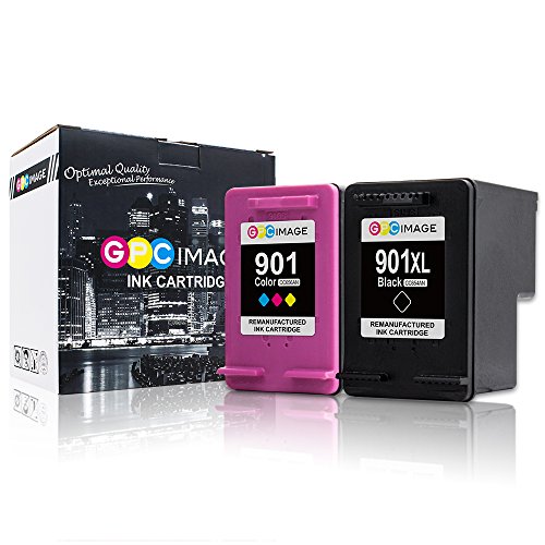 GPC Image 2 Pack Remanufactured 901XL 901 Ink Cartridge (InkLevel Chip) Replacement for CC654AN (1 Black, 1 Tri-Color) for Officejet J4550 4500 J4680 J4580 J4524 J4624 J4640 4500 G510A
