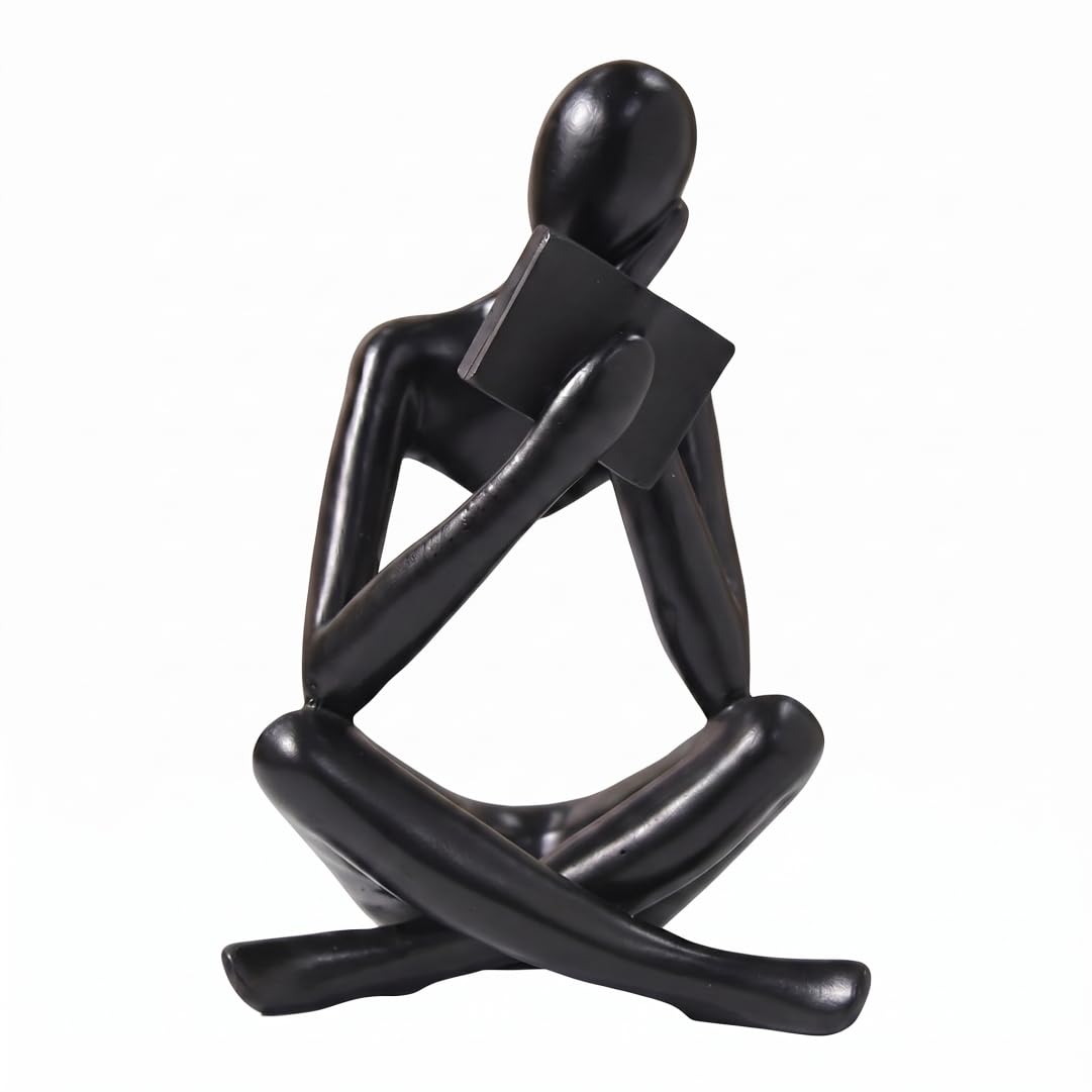 Fertnouk Abstract Reading Sculptures, Art Sculpture Modern Home Book Shelf Decor Figurines for Home Office, Black