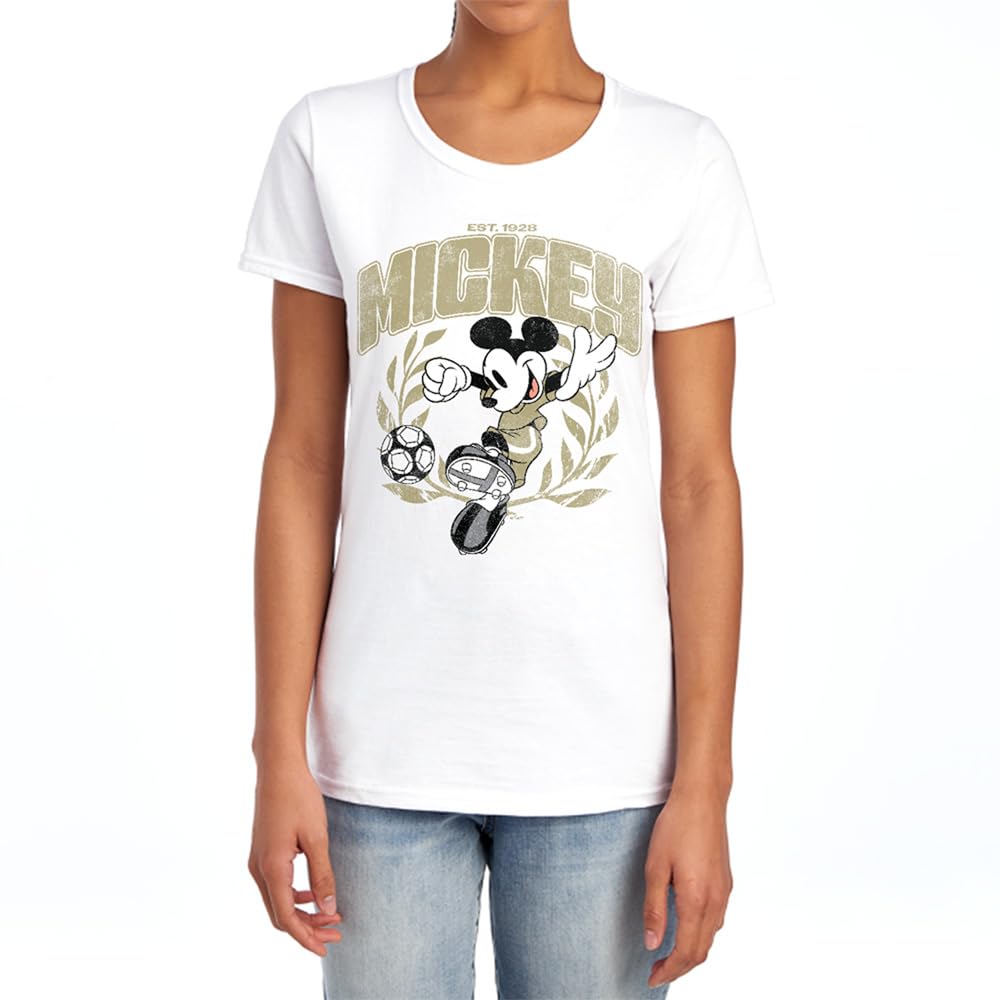 Disney Mickey Mouse Laurel Football Womens T Shirt, White, XXL