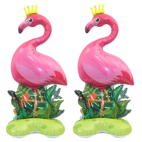 2Pcs Flamingo Balloons/ 46.5Inch Large Flamingo Base Balloons/ Giant Pink Tropical Bird/Tropical Hawaii Birthday Themed Parties/Luau Pool Party/ Beach Birthday Wedding Baby Shower Decor Supplies